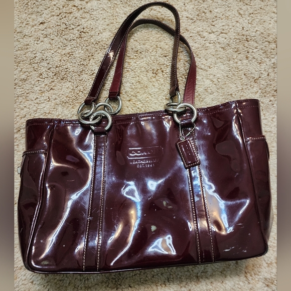 Coach Handbags - Coach red,burgundy leather shoulder, top handle purse, tote, early 2000s vintage